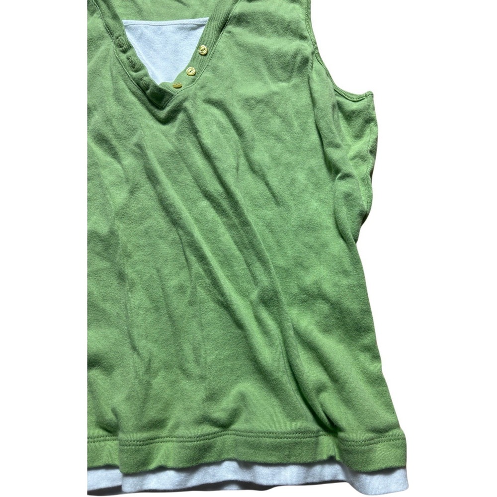 Women's By Design Green Sleeveless Layered V-Neck Tank Top Button Detail XL Y2K - Picture 4 of 11